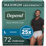 Depend Fresh Protection Adult Incontinence Underwear for Men, Disposable, Large, Grey, 72 Count (54203)