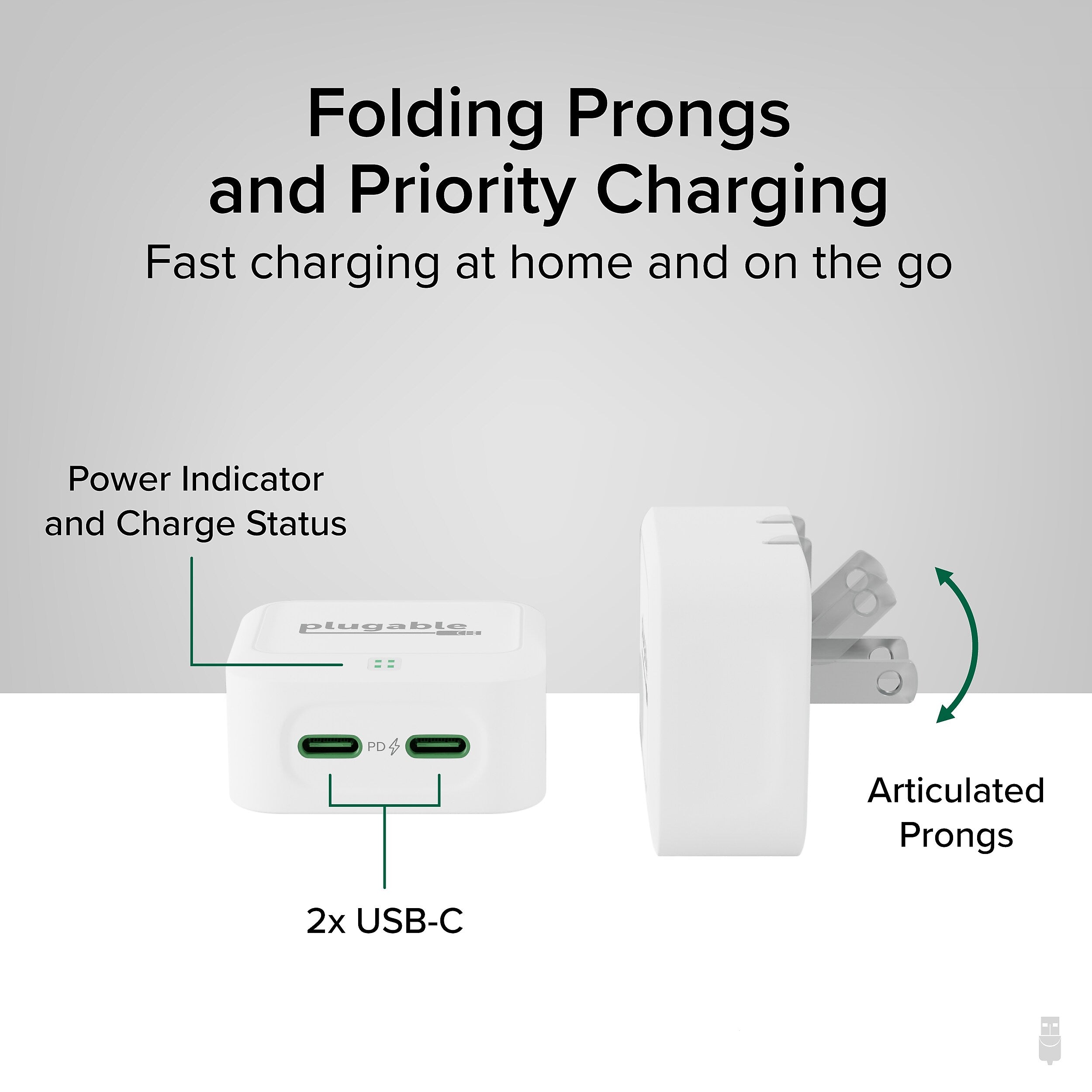 Plugable 40W Dual USB-C Wall Charger, White (PS-40C2W)