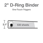 Cardinal Premier Heavy Duty 2" 3-Ring View Binders, D-Ring, White (10320)