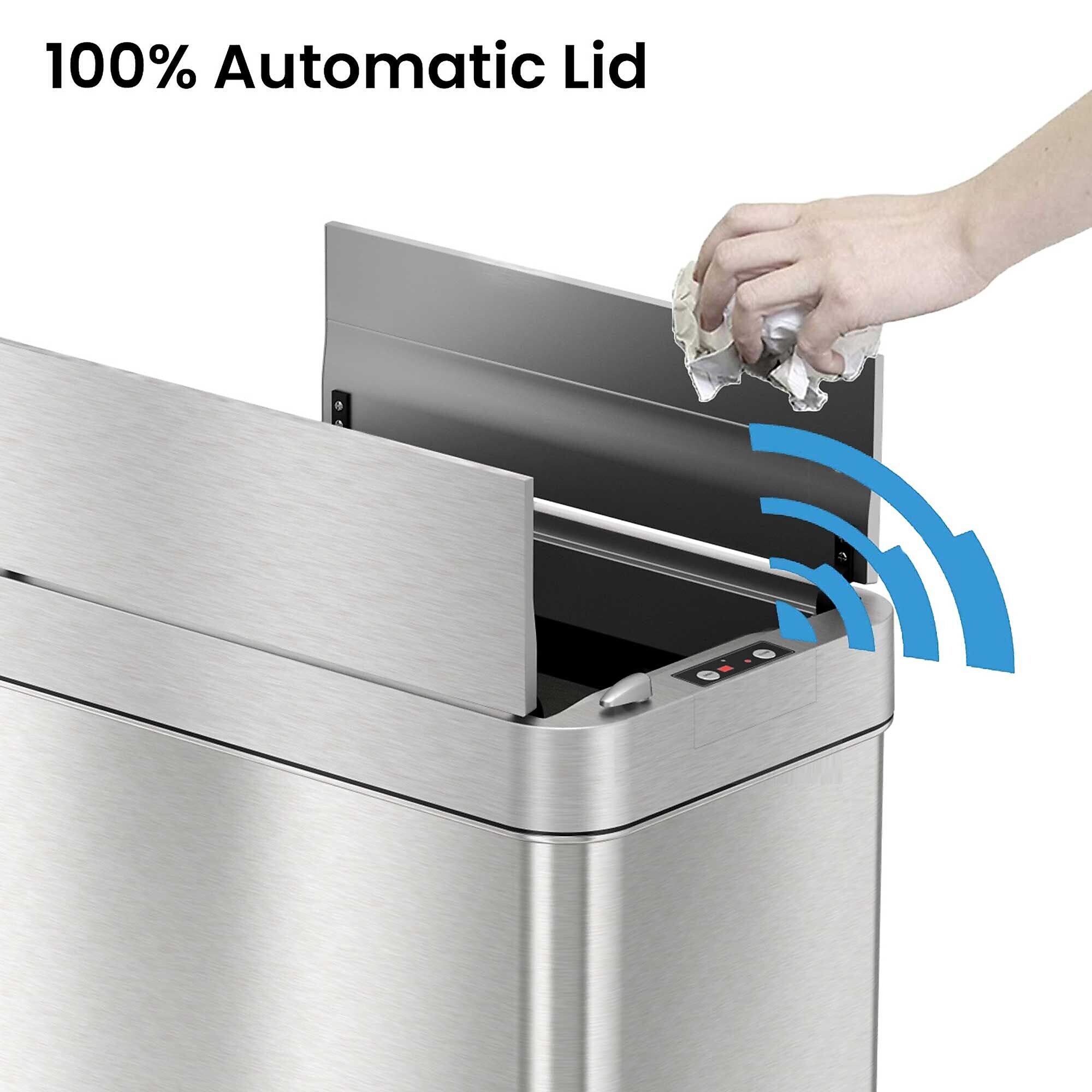 iTouchless Stainless Steel Wings Open Lid Sensor Trash Can with AbsorbX Odor Control, Silver, 18 gal. (WS18RSL)