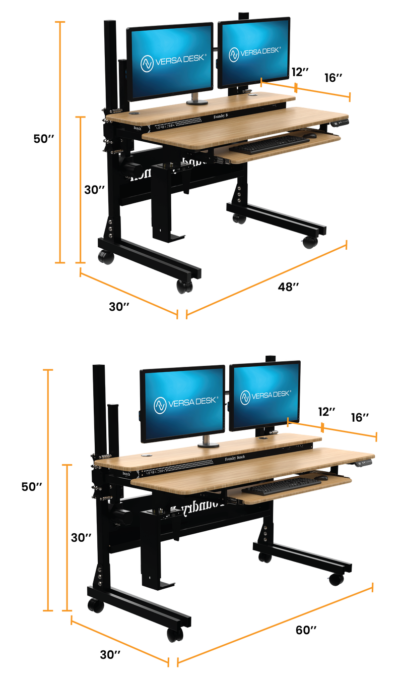VersaDesk Foundry Bench 48"W Electric Rectangular Adjustable Standing Desk, Bamboo/Black (FB4830-BNB-APP)