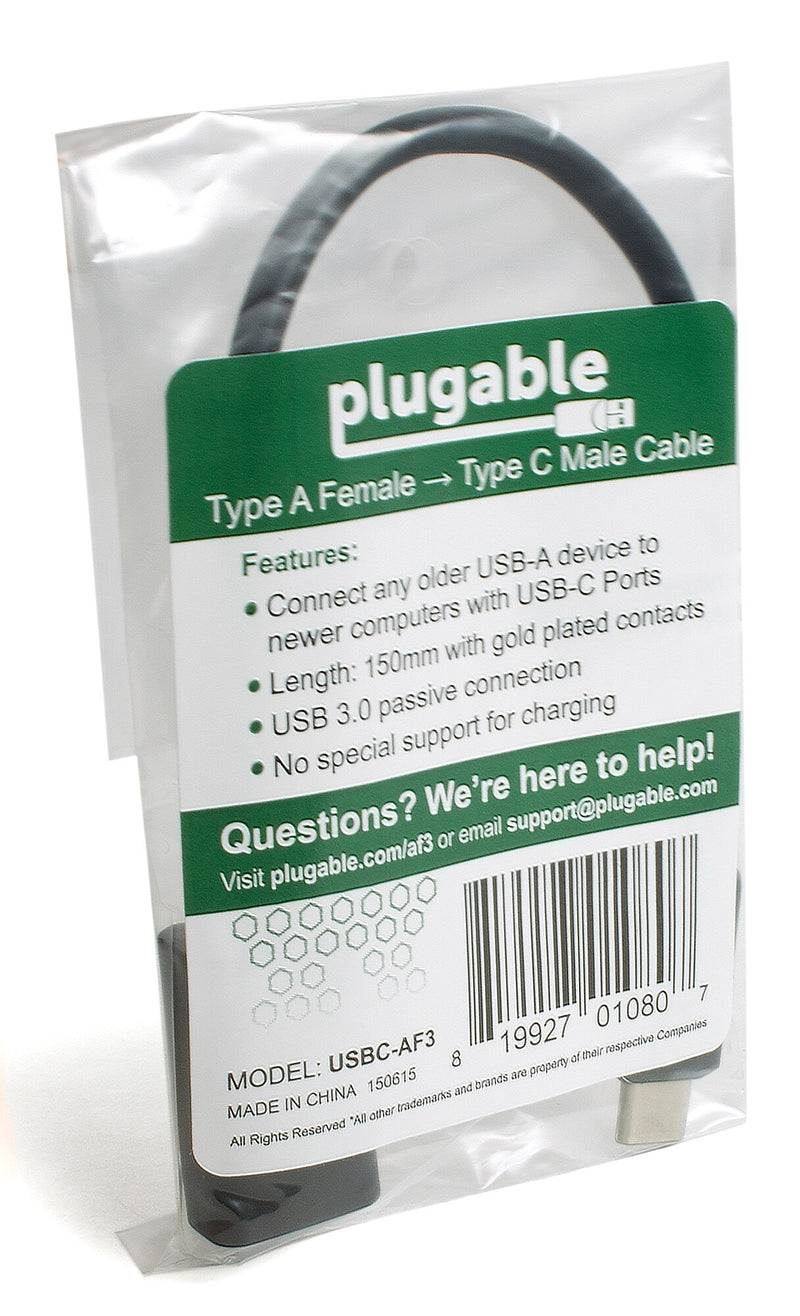 Plugable 6" USB-C to USB-A, Male to Female, Black (USBC-AF3)