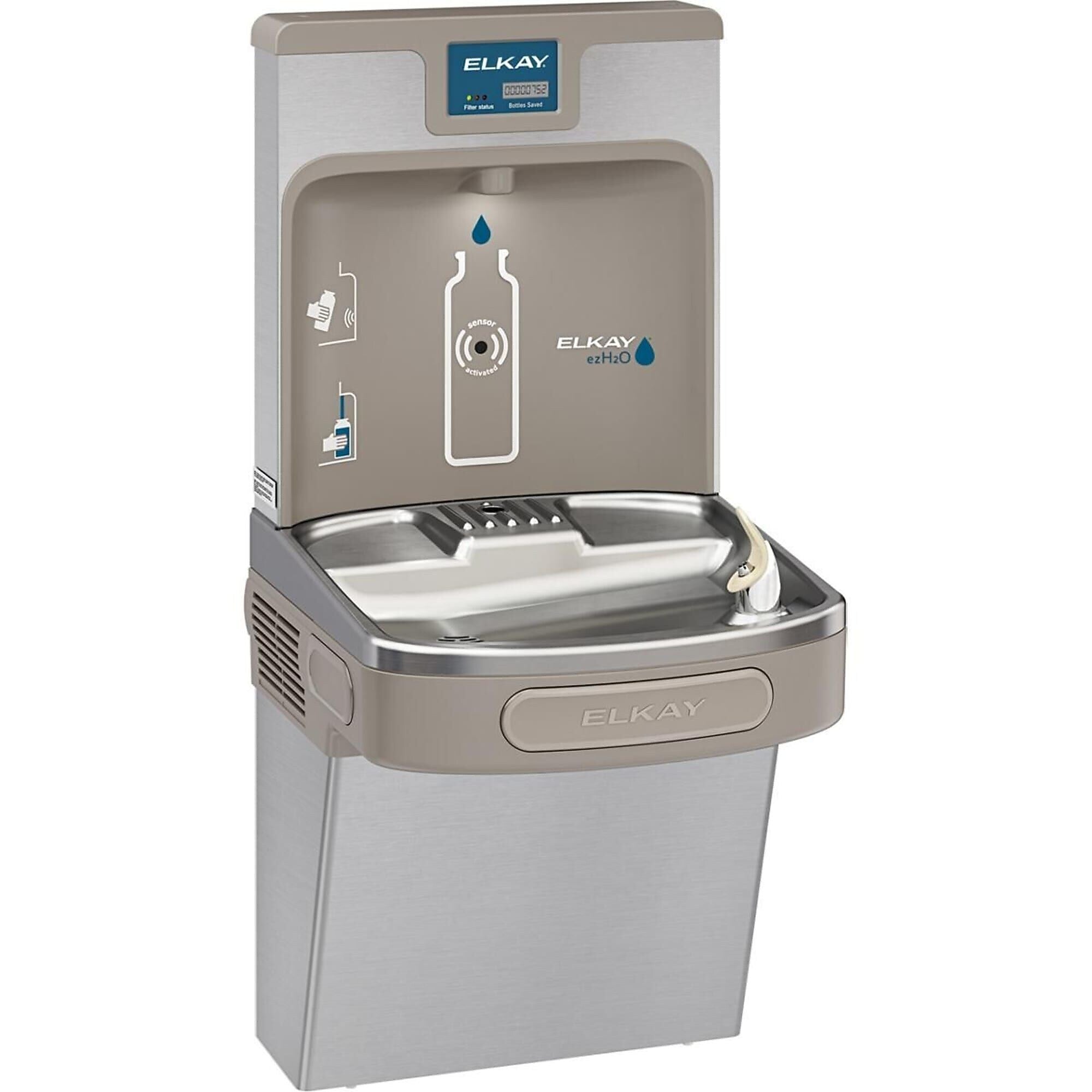 Elkay EZH2O Wall Mounted Drinking Fountain and Hands Free Bottle Filling Station, Stainless Steel (LZS8WSSP)