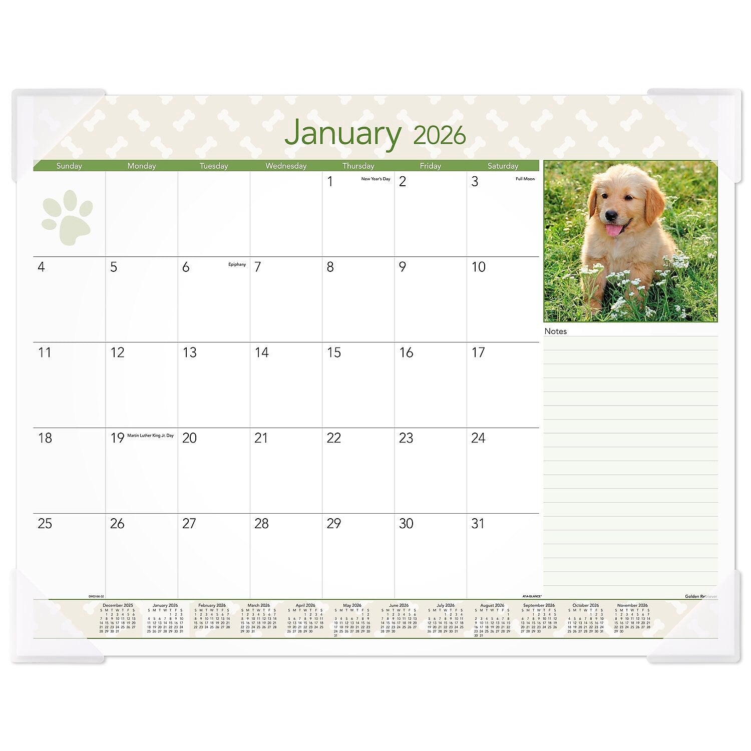 2026 AT-A-GLANCE Puppies 21.75" x 17" Monthly Desk Pad Calendar (DMD166-32-26)