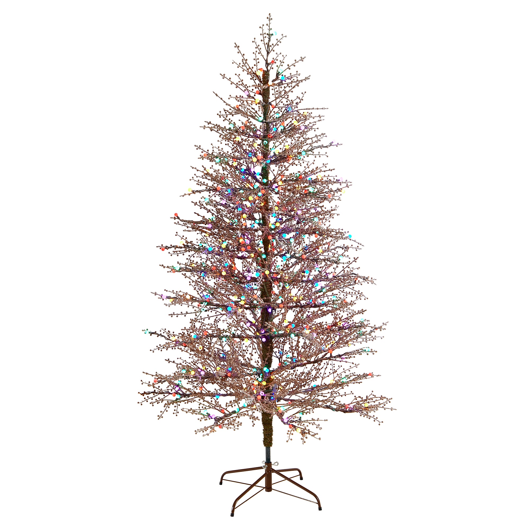 Nearly Natural 7-ft Frosted Berry Twig Artificial Christmas Tree with 450 Multicolored Gum Ball LED Lights (T3258)