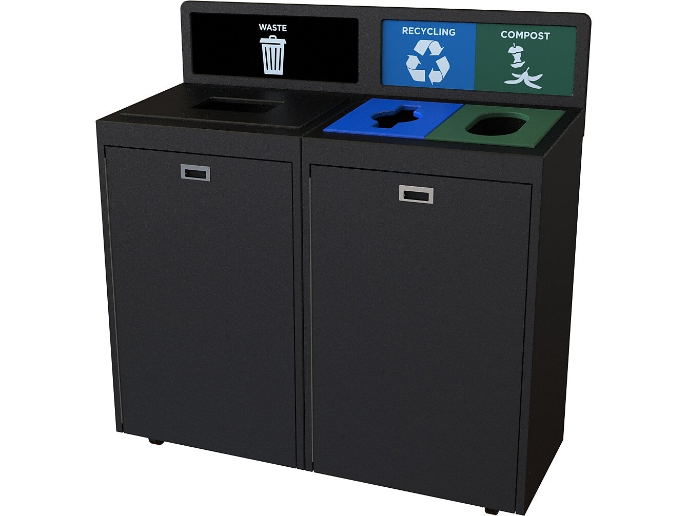 CleanRiver TIM Plastic Three-Stream Recycling Station, 72 Gallon, Black (TIM72-3-WRC-BK)