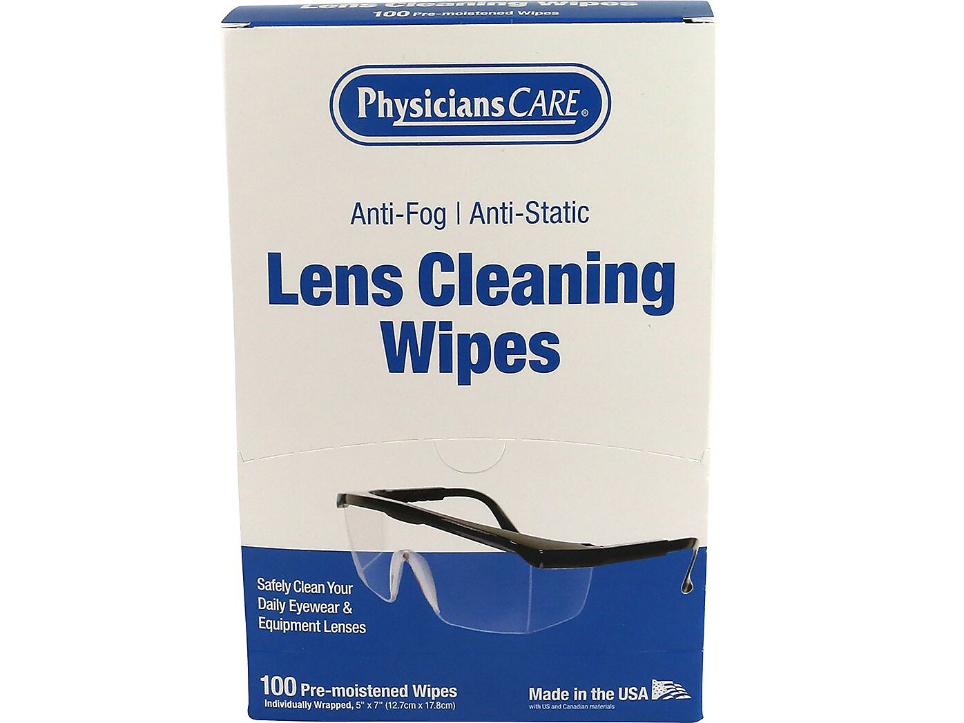 PhysiciansCare Lens Cleaning Wipes, 5" x 7", 100/Box (91295)