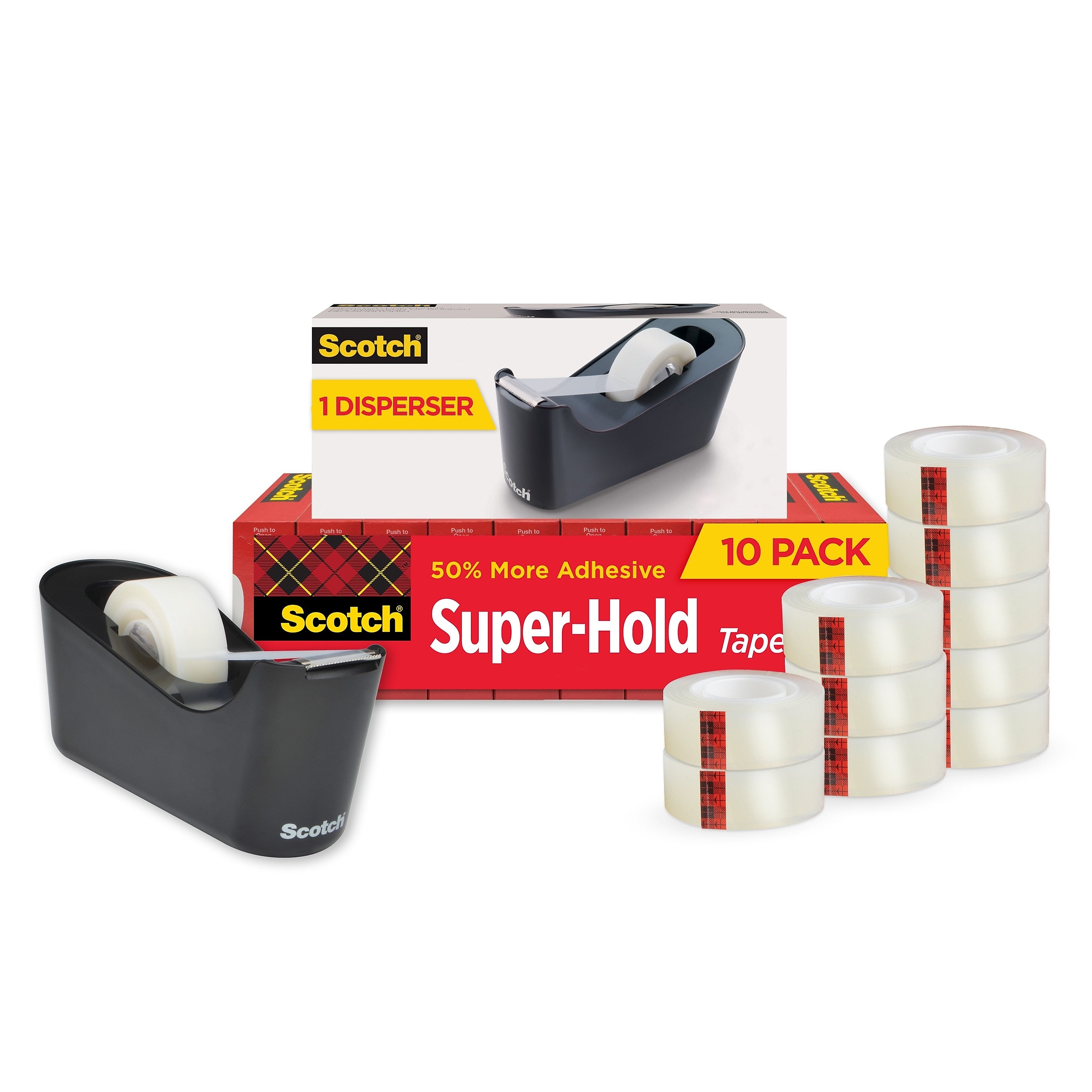 Scotch Super-Hold Transparent Clear Tape Refill, 0.75" x 27.77 yds., 1" Core, Clear, 10 Rolls/Pack (700K10C18BLK)