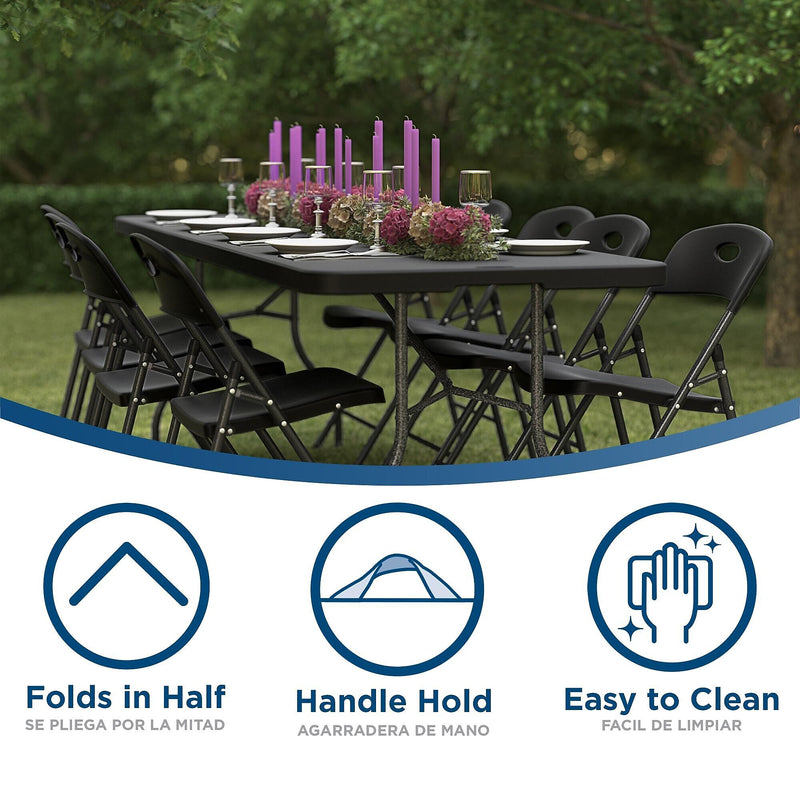 Cosco Fold-in-Half 8' Folding Table, Black (14778BLK1X)
