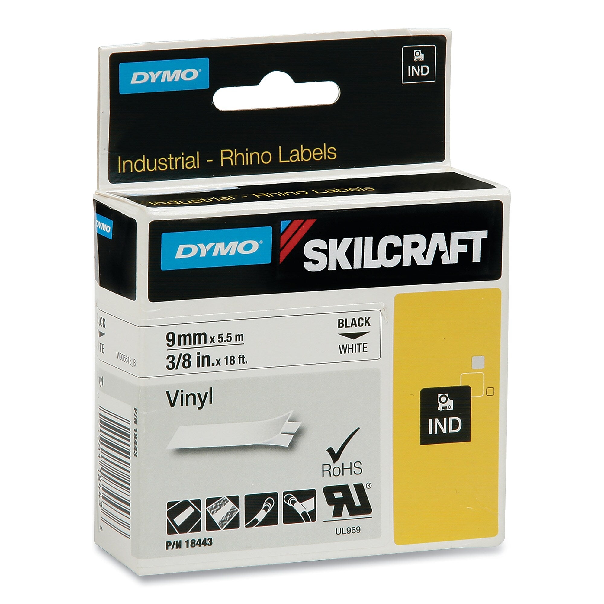 AbilityOne SKILCRAFT Dymo Rhino Viynl Labels, 3/4" x 18', Black (NSN6871402)