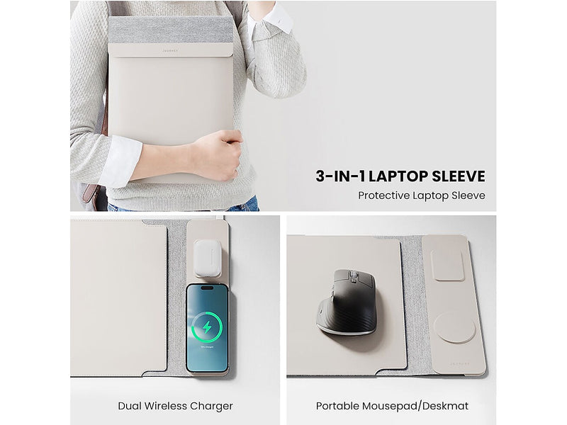 JOURNEY NEXA 16" Faux Leather Laptop Sleeve, Dove Gray (JWCS16LG)