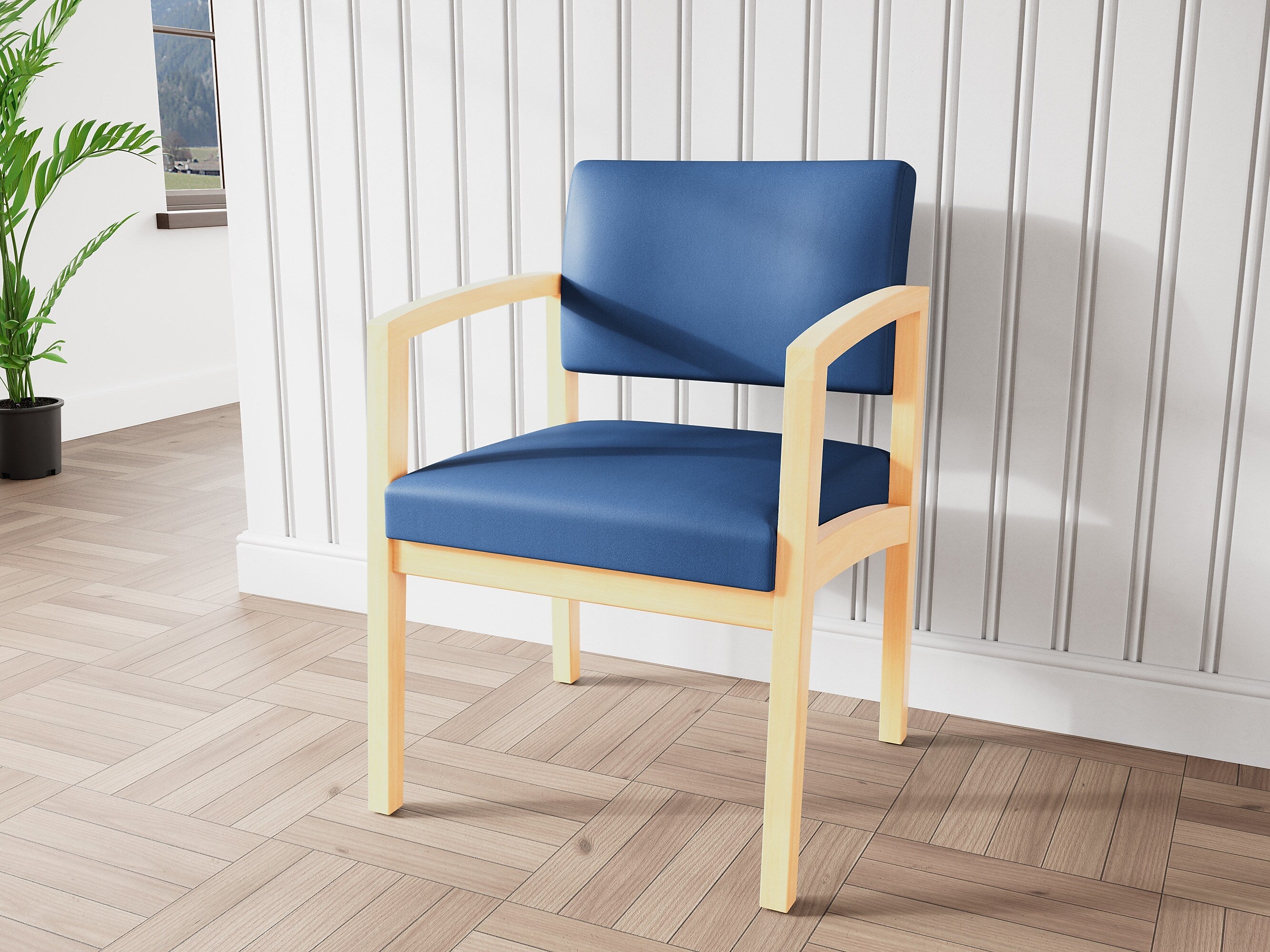 Lesro Lenox Wood Vinyl Guest Chair, Patriot Plus Imperial Blue/Natural (LW1101.WNA-01PPIB)