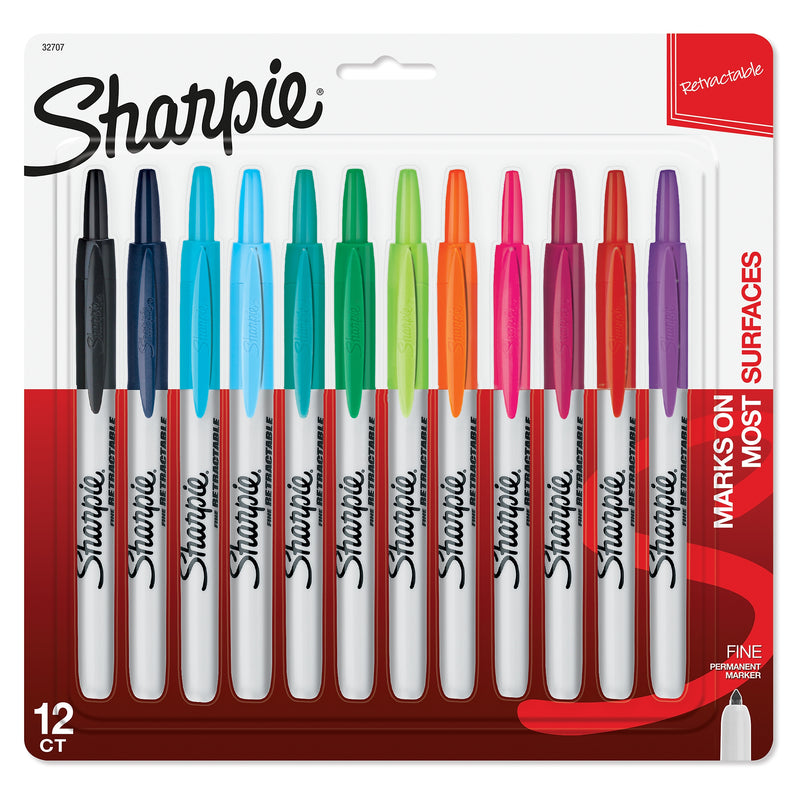 Sharpie Retractable Permanent Markers, Fine Tip, Assorted, 12/Pack (32707)