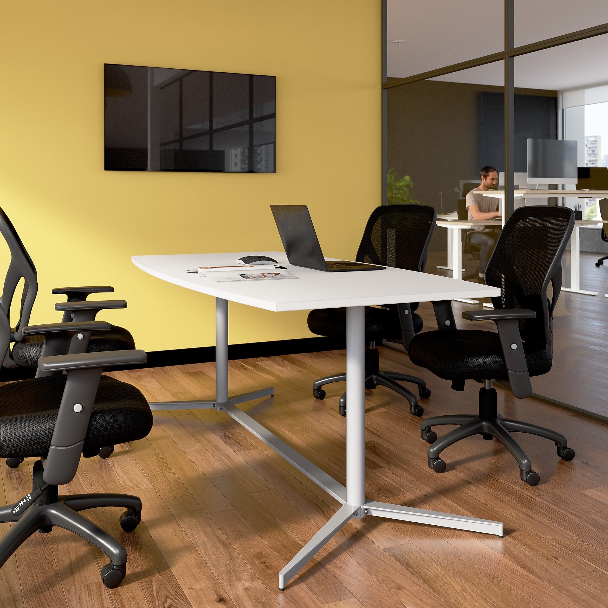 Bush Business Furniture 72"W x 36"D Boat Shaped Conference Table, White (99TBM72WHSVK)