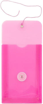 JAM Paper Premium Plastic Filing Envelope with Button & String Closure, 4 1/4" x 6 1/4", Fuchsia Pink, 3/Pack (473B1FUX3)