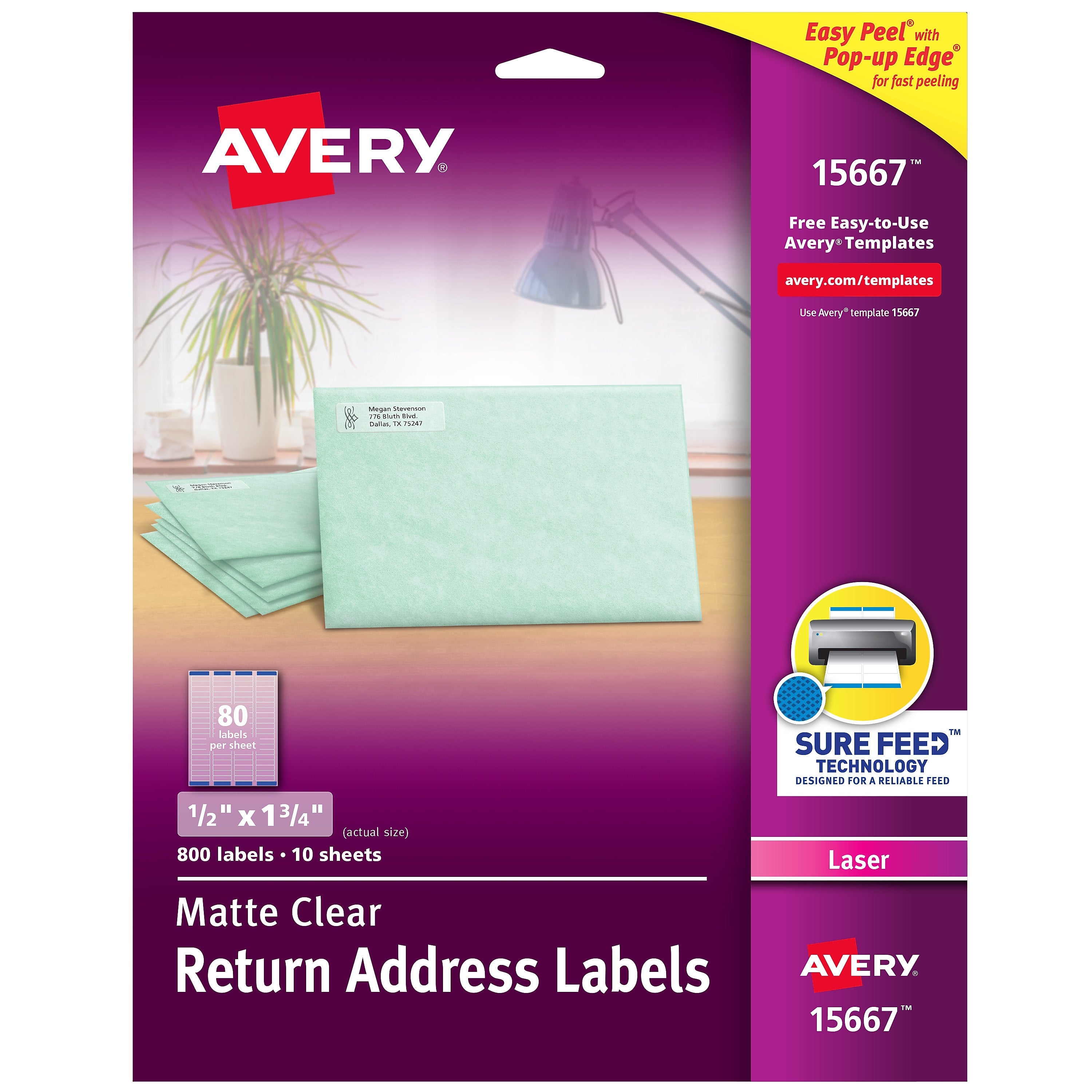 Avery Easy Peel Laser Return Address Labels, 1/2" x 1 3/4", Clear, 800 Labels/Pack (15667)