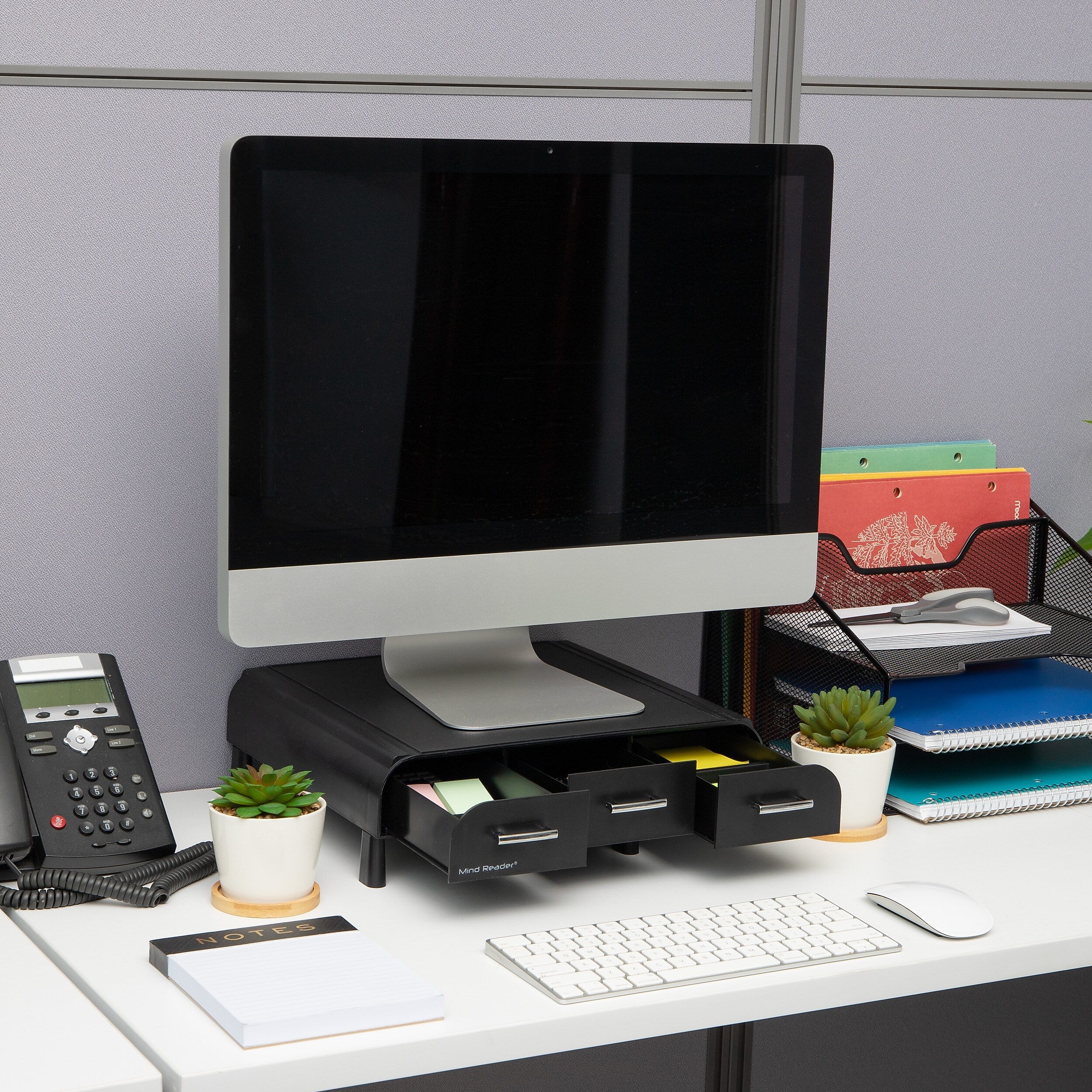 Mind Reader Monitor Stand and Desktop Organizer with 3 Storage Drawers, Black (MONSTA3D-BLK)