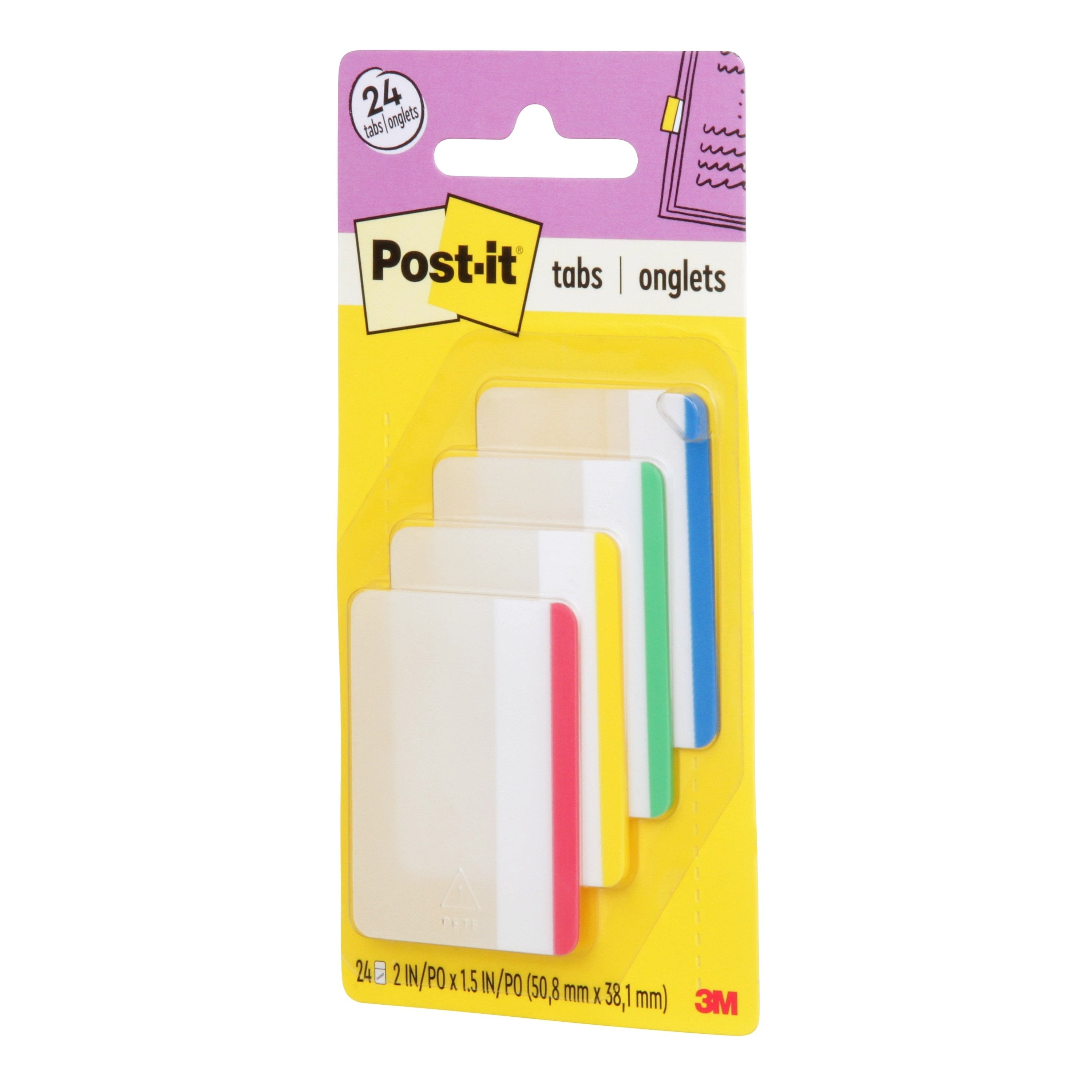 Post-it Tabs, 2" Wide, Assorted Colors, 24 Tabs/Pack (686F-1)
