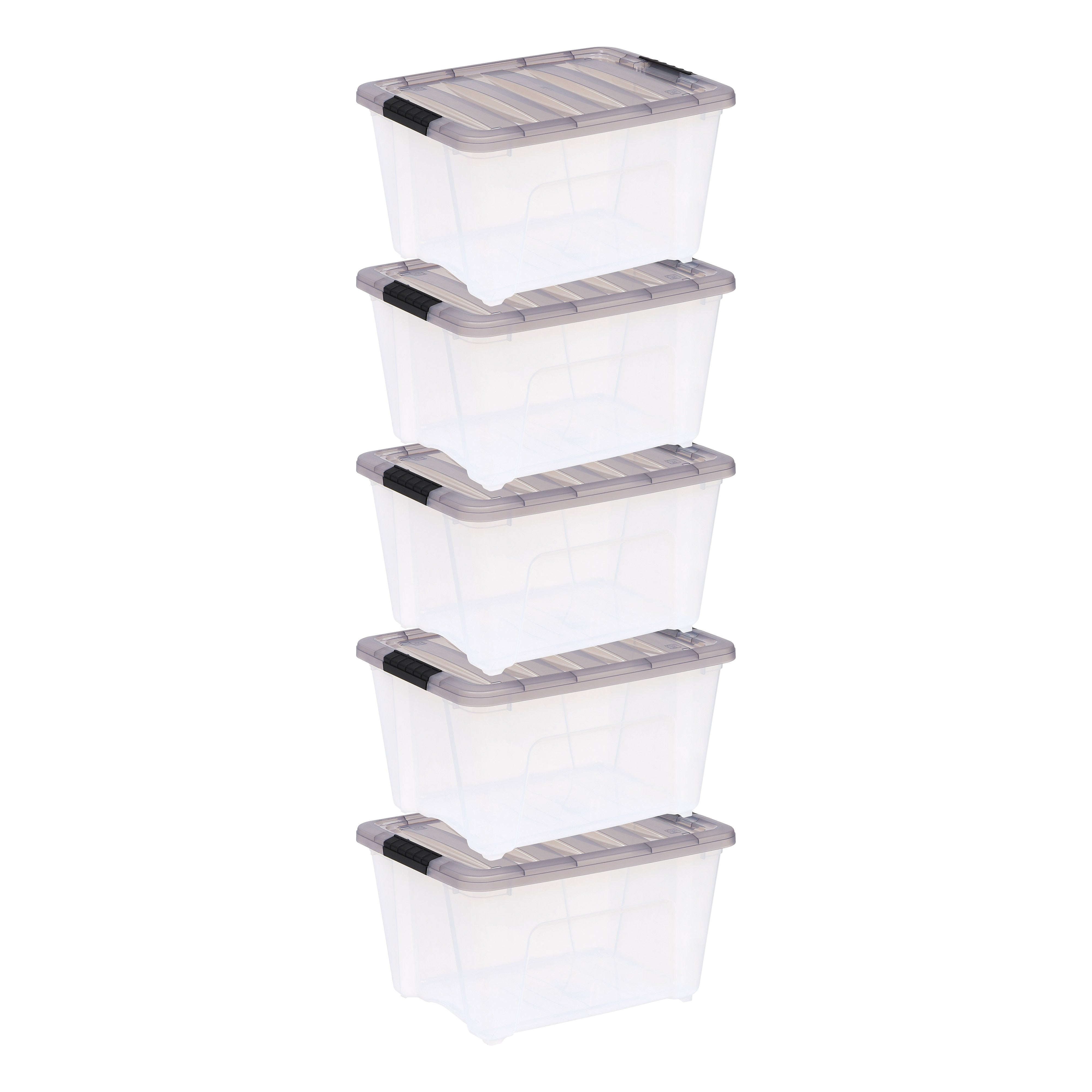 Iris 32 Quart Storage Bin with Latching Lid, Plastic, Clear, 5/Pack (500145)