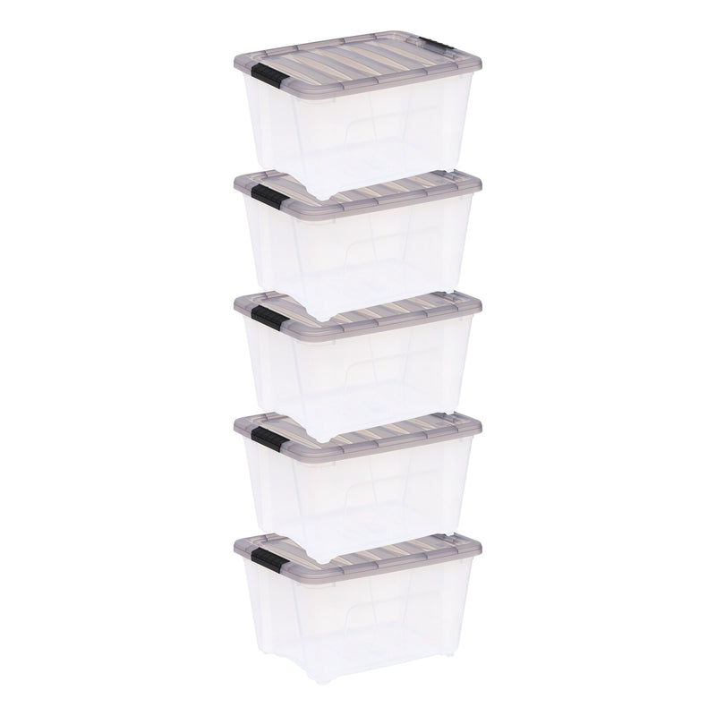 Iris 32 Quart Storage Bin with Latching Lid, Plastic, Clear, 5/Pack (500145)