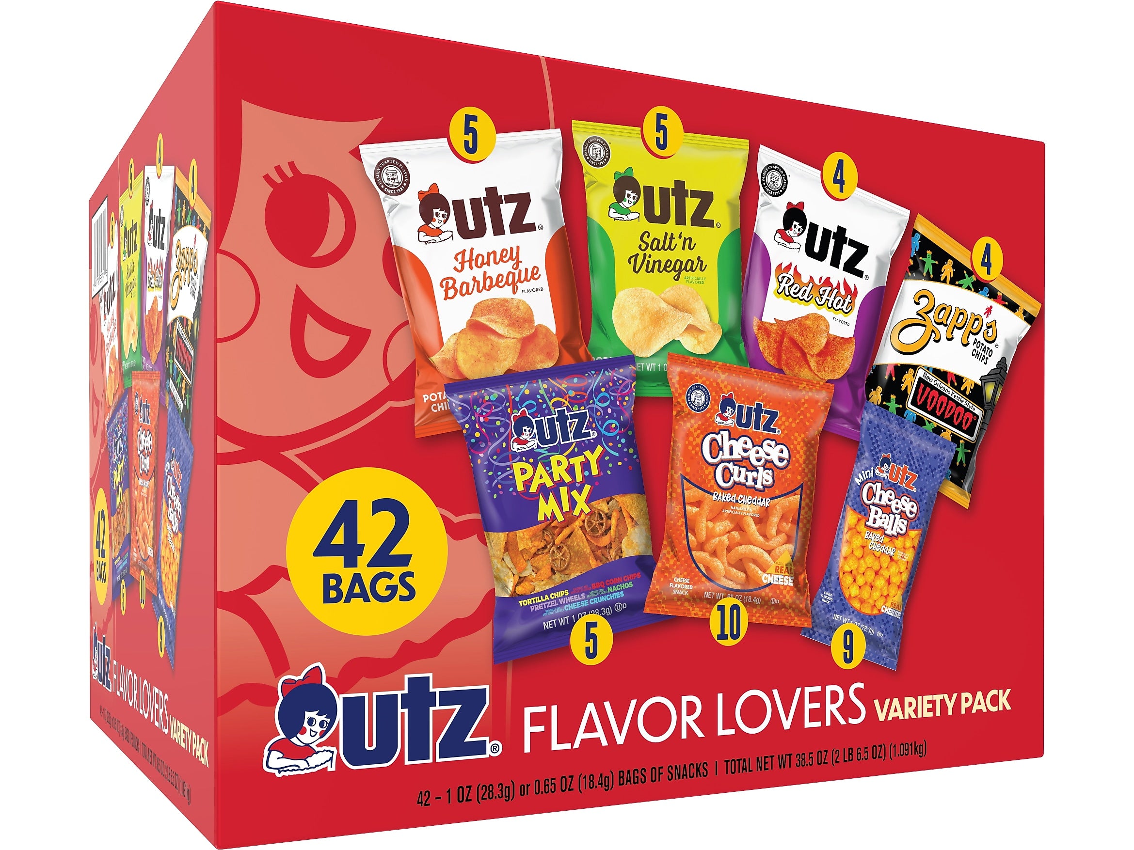 Utz Flavor Lovers Gluten Free Variety Pack, 38.5 oz., 42 Bags/Carton (35354)