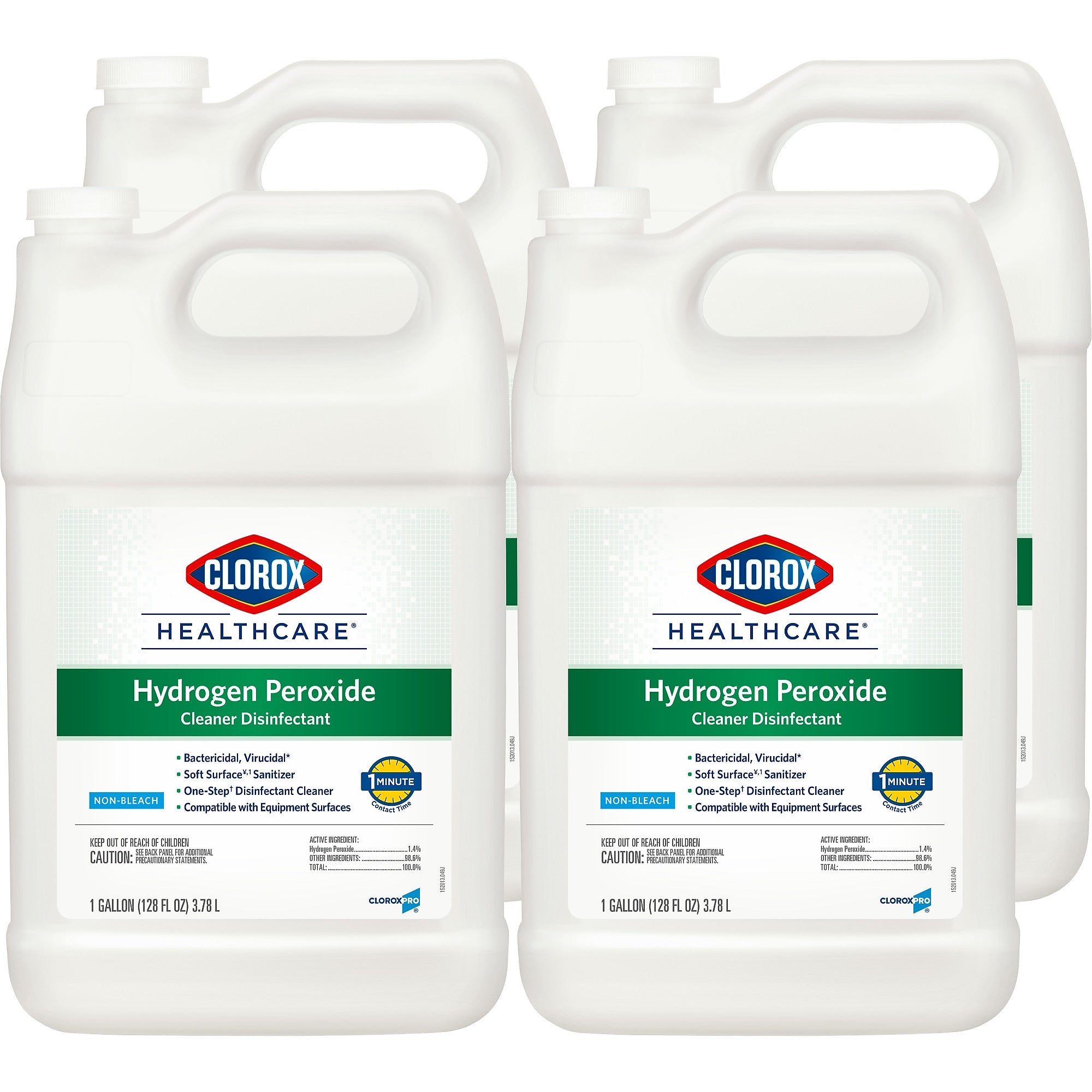 Clorox Healthcare Hydrogen Peroxide Cleaner Disinfectant Refill, Bleach Free, 128 fl. oz., 4/Carton (30829)