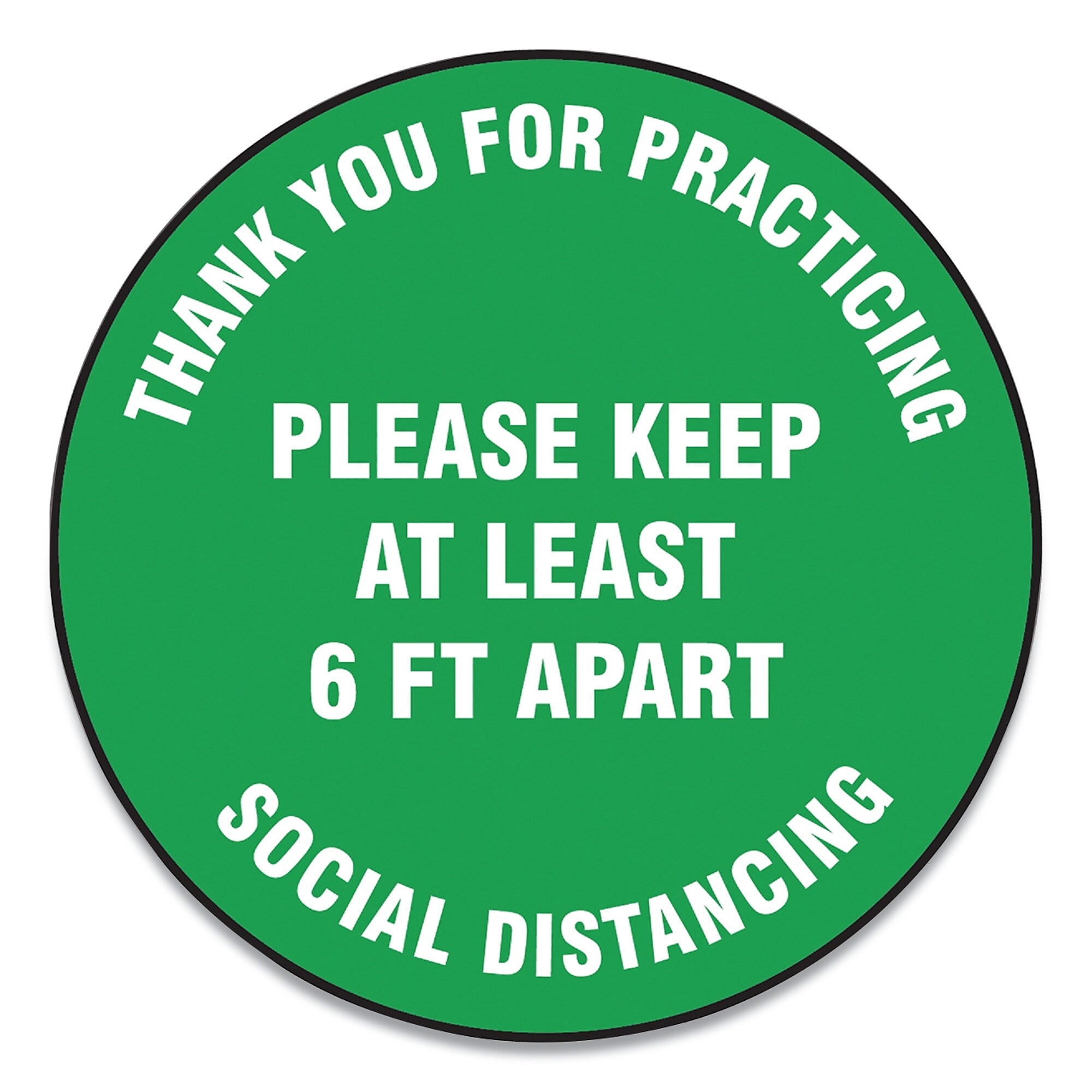 Accuform Slip-Gard Floor Signs, 17" Circle, "Thank You For Practicing Social Distancing...", Green, 25/PK (GN1MFS425ESP)