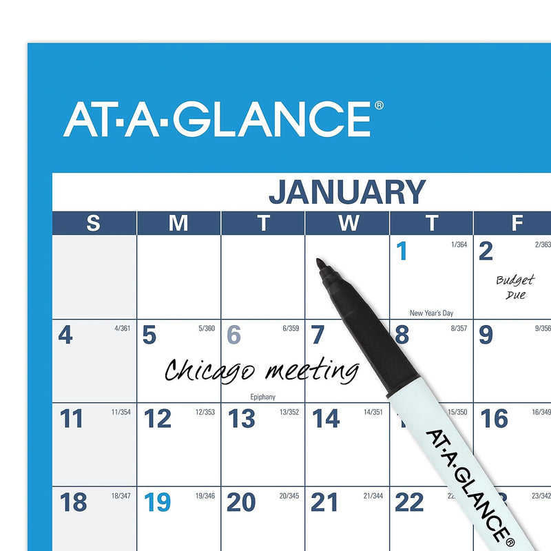 2026 AT-A-GLANCE 48" x 32" Yearly Dry Erase Wall Calendar, Reversible, White/Blue (PM300-28-26)