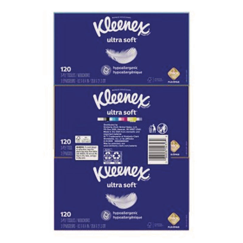 Kleenex Ultra Soft Facial Tissue, 3-Ply, 120 Tissues/Box, 6 Boxes/Pack, 4 Packs/Carton (54317)