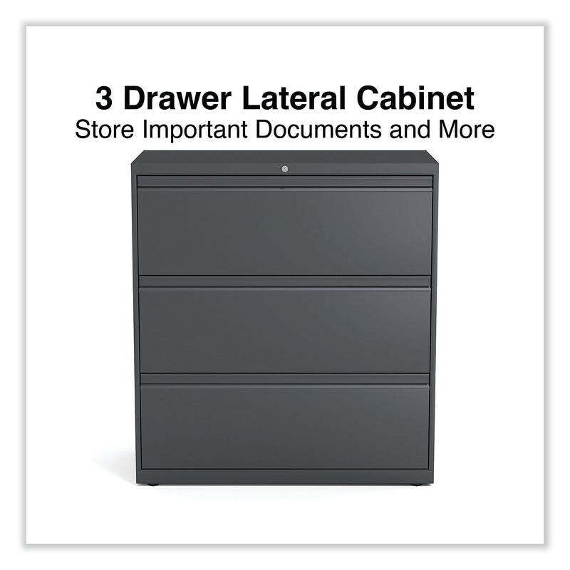 Alera 3-Drawer Lateral File Cabinet, Letter/Legal Size, Lockable, 40.25"H x 36"W x 18.63"D, Charcoal (ALEHLF3641CC)