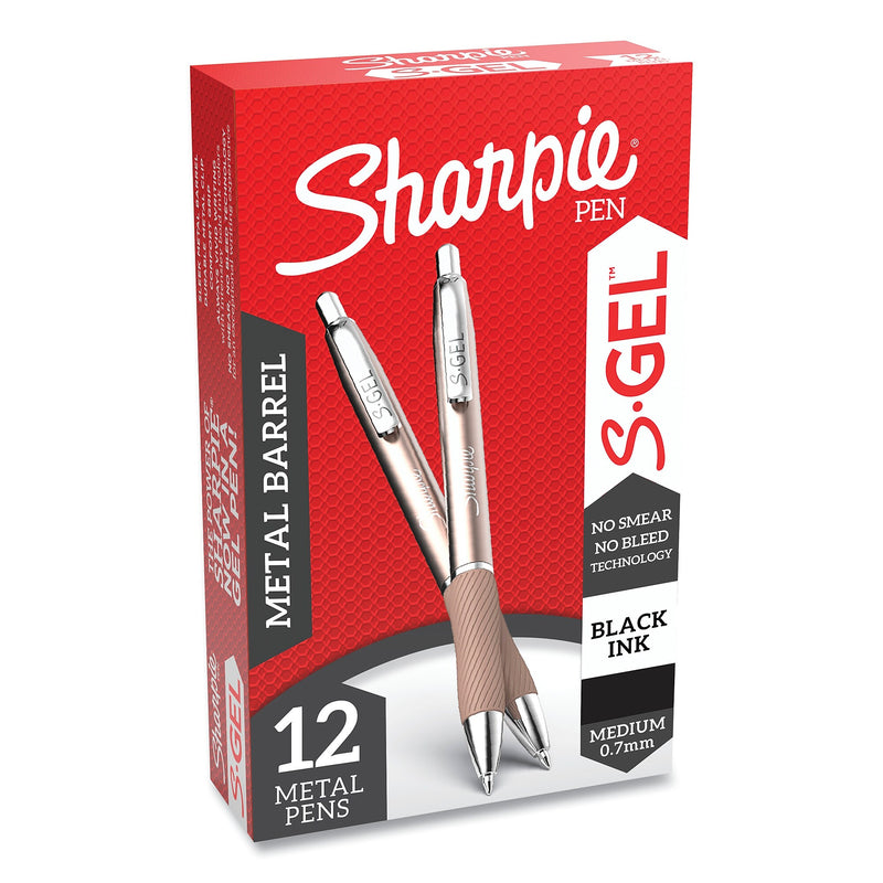 Sharpie® S-Gel™ S-Gel Premium Metal Barrel Gel Pen, Retractable, Medium 0.7 mm, Black Ink, Champagne Barrel, Dozen (SAN2147526)