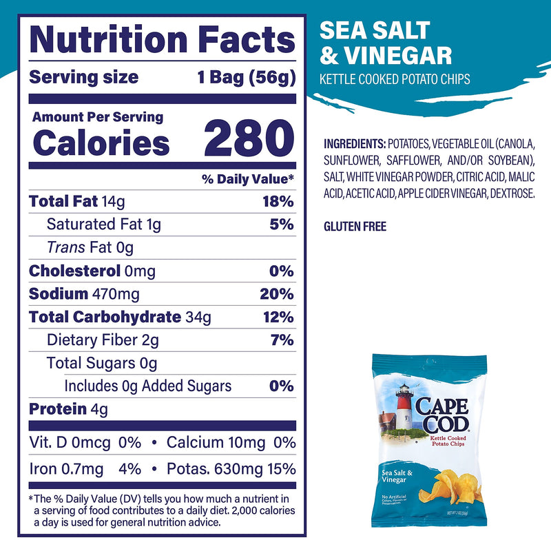 Cape Cod Gluten Free Sea Salt & Vinegar Potato Chips, 2 oz., 6/Pack (220-02565)