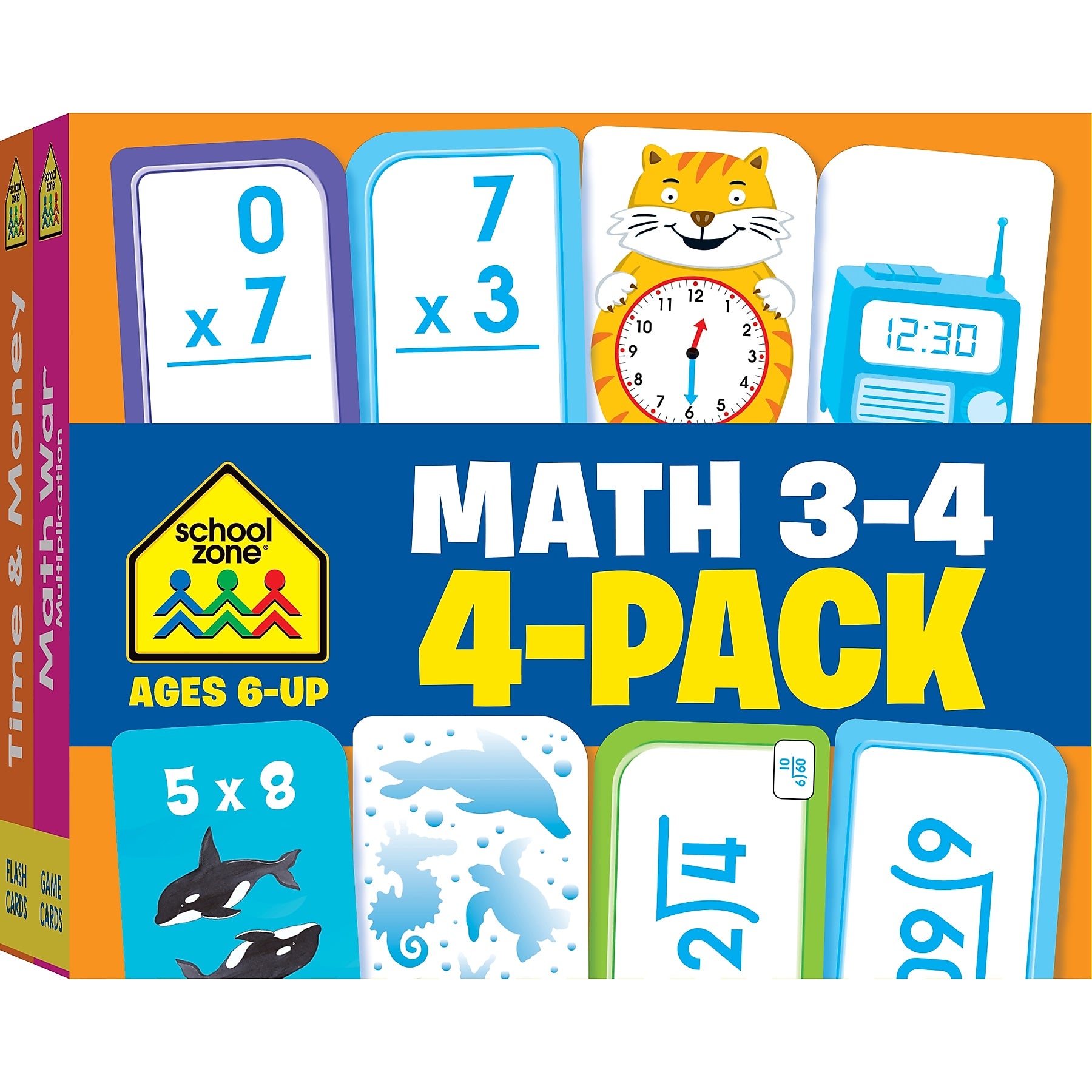 School Zone Math 3-4 Flash Card, Multicolored, 4/Pack (SZP04047)