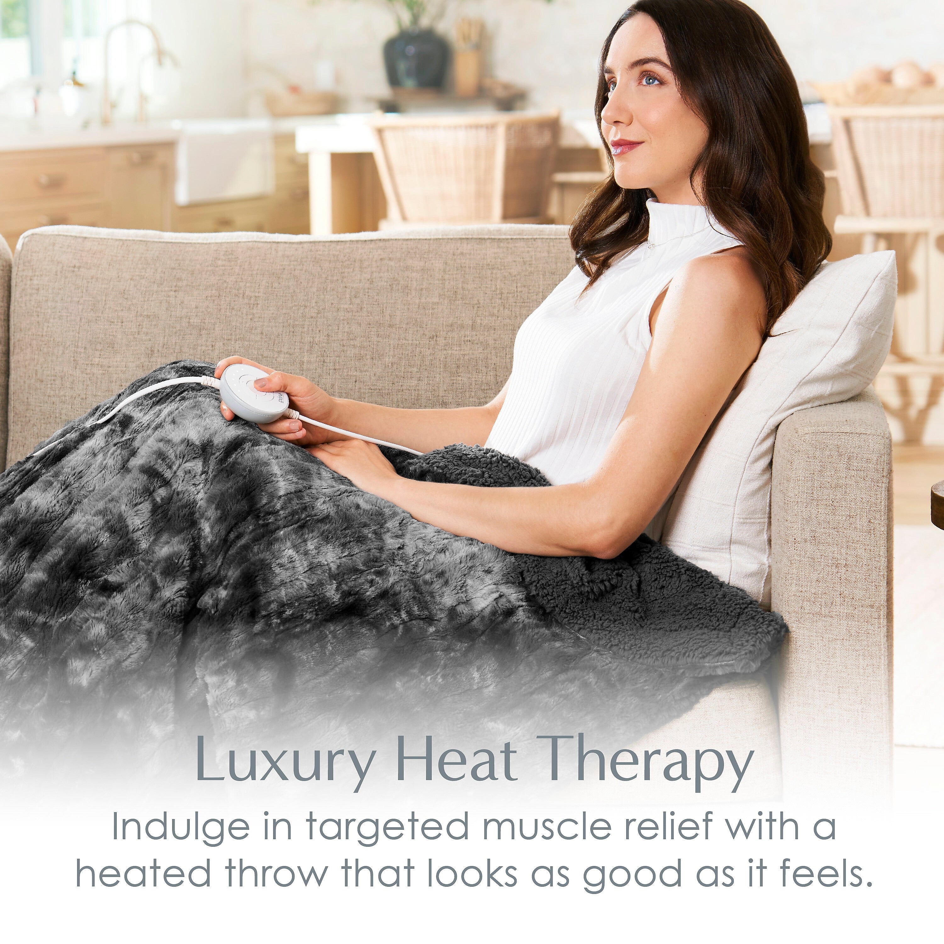 Pure Enrichment PureRadiance Luxury Heated Throw Blanket, Smoke (PETHRFUR-SK)