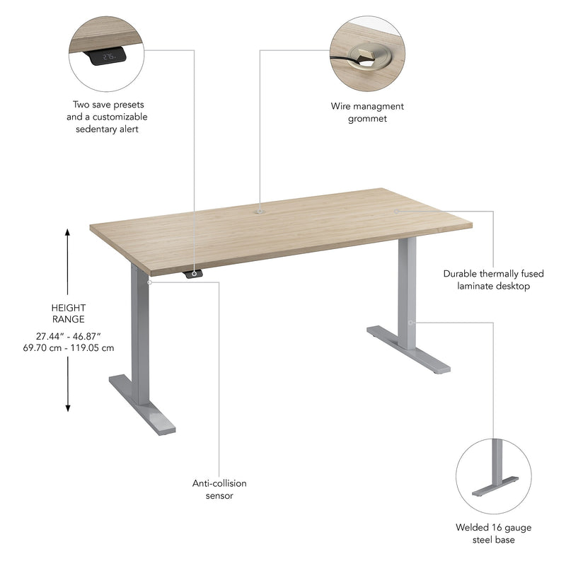 Bush Business Furniture Move 60 Series 60"W Electric Adjustable Standing Desk, Natural Elm/Cool Gray Metallic (M6S6030NESK)