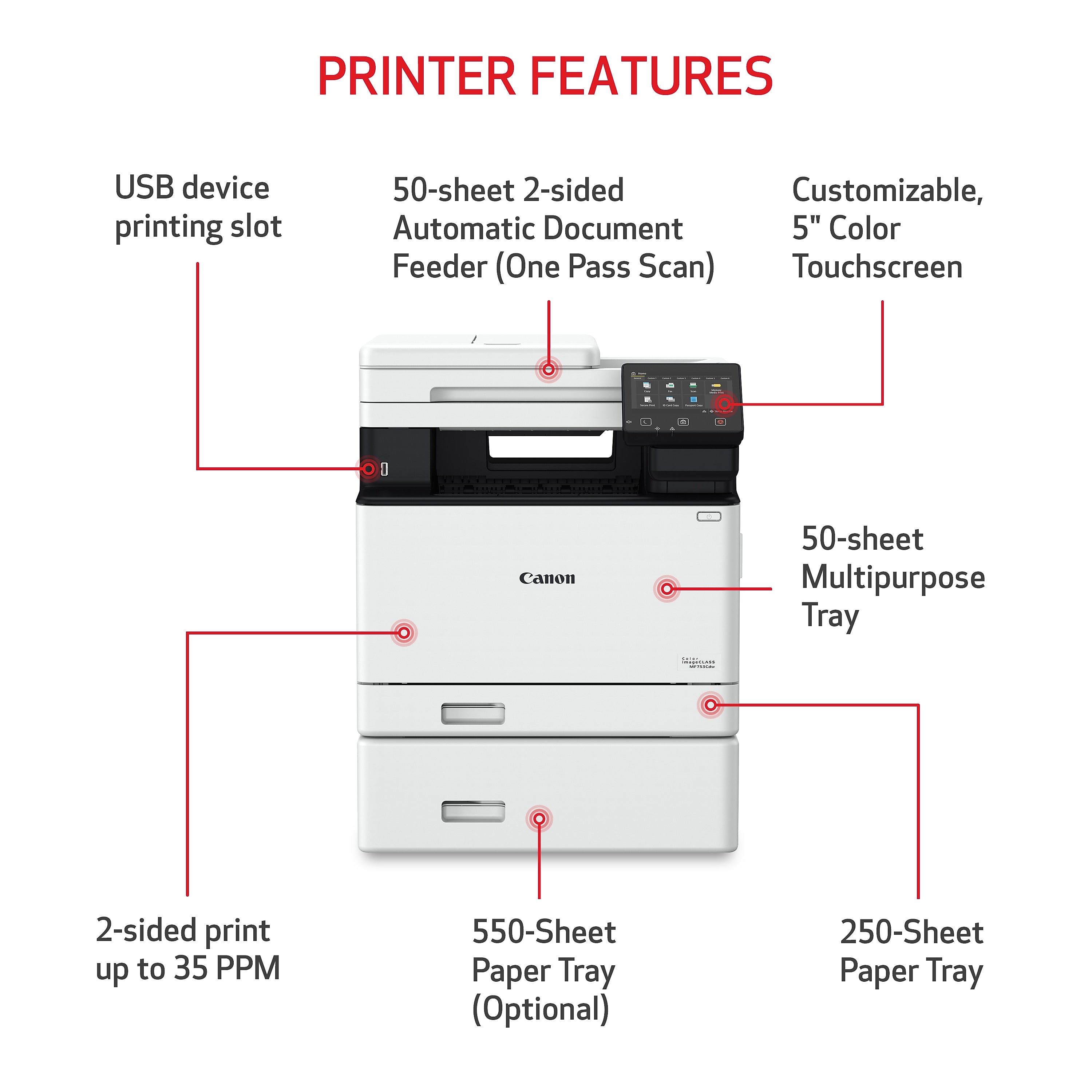 Canon imageCLASS MF753CDW Wireless Color Laser Printer, All-In-One, Print, Scan, Copy, Fax (MF753CDW)