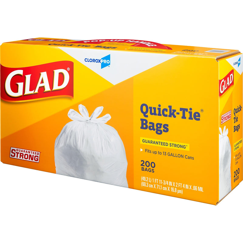 Glad Quick-Tie Tall Kitchen Trash Bags, 13 Gallon, 200/Box (15931)