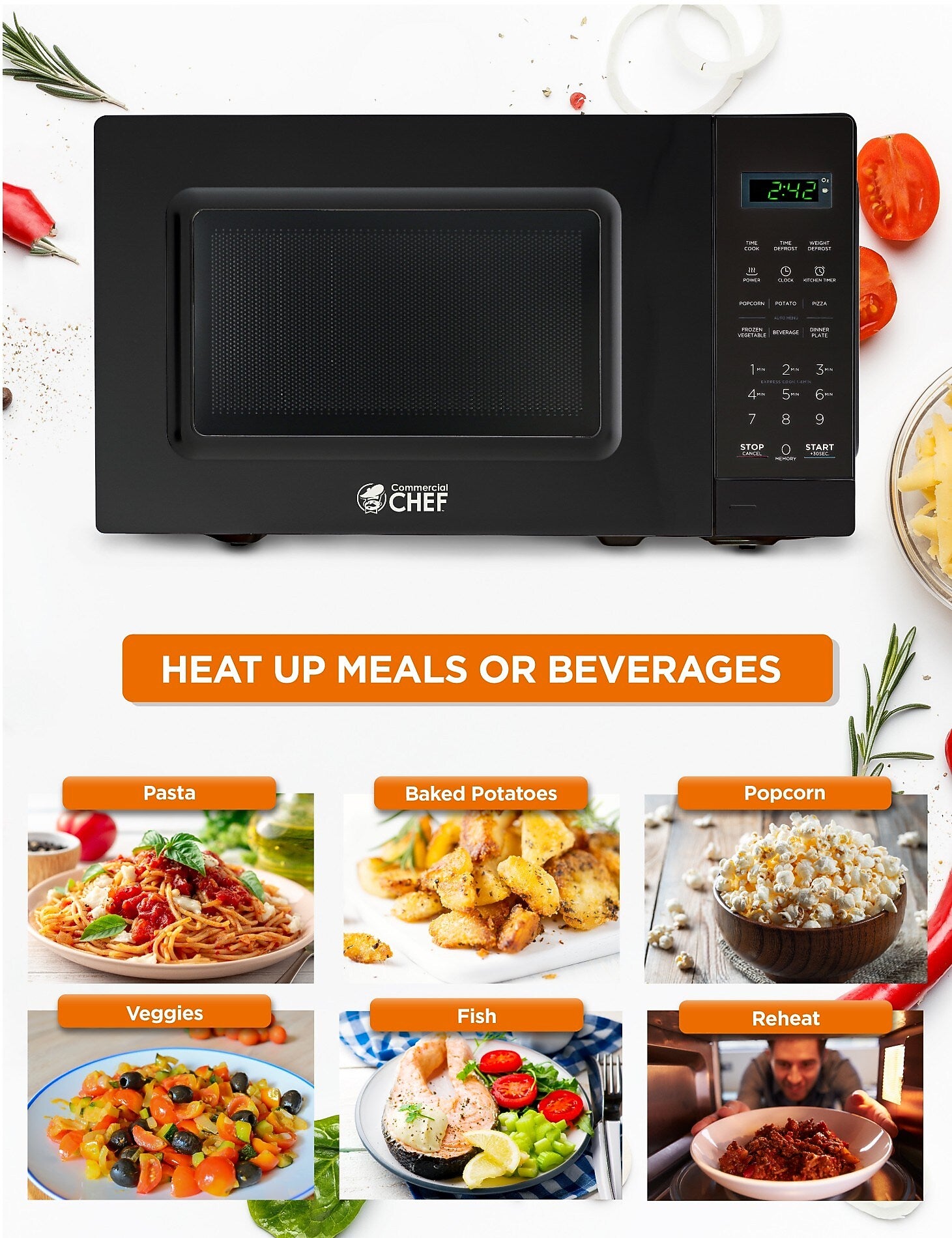 Commercial Chef 0.7 Cu. Ft. Countertop Microwave, Black (CHM7MB)