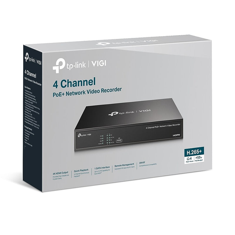 TP-Link VIGI NVR Series Indoor/Outdoor Security Camera System, 4-Channel, Black (NVR1004H-4P-2TB)