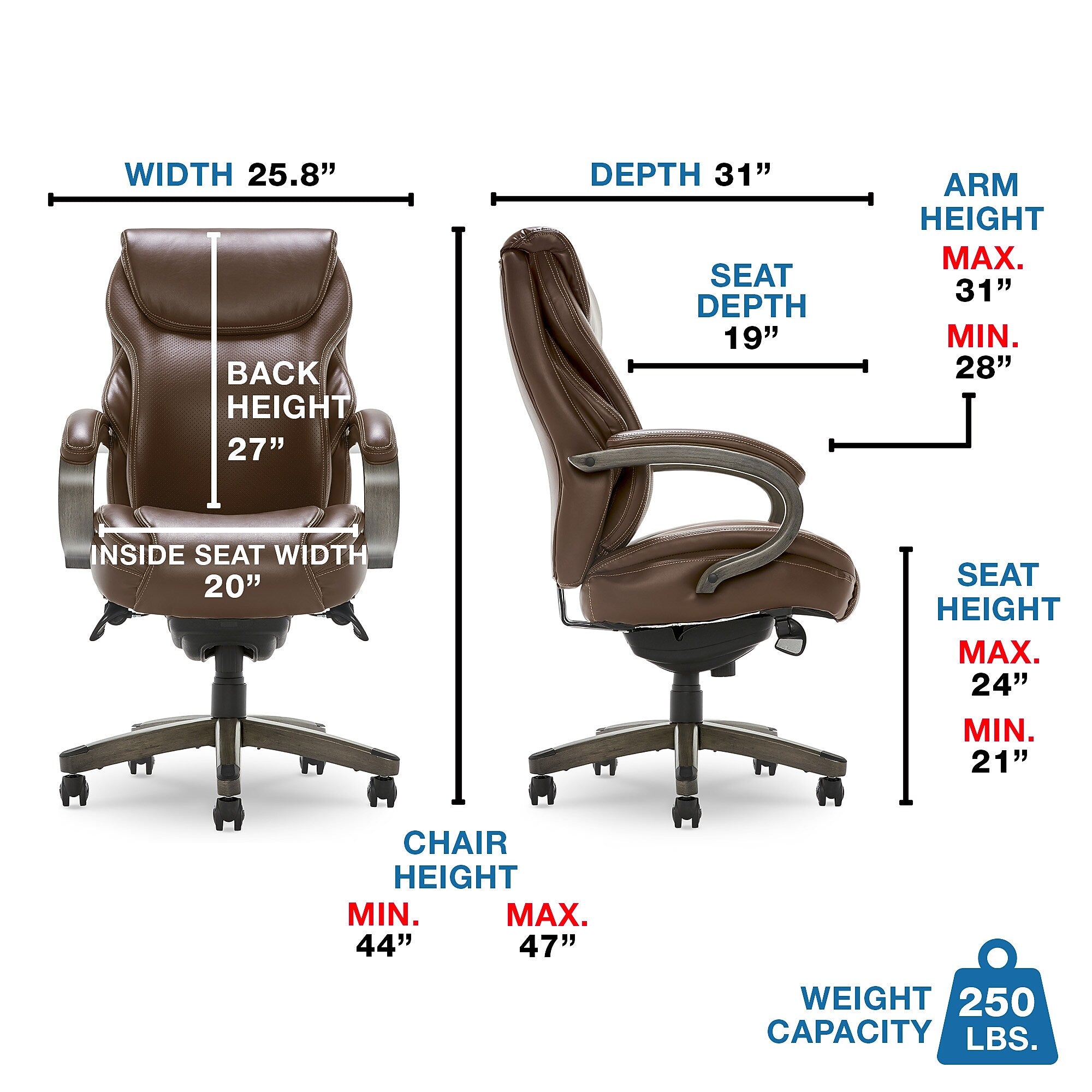 La-Z-Boy Hyland Ergonomic Bonded Leather Swivel Executive Chair, Brown/Gray Weathered Wood (CHR10044C)