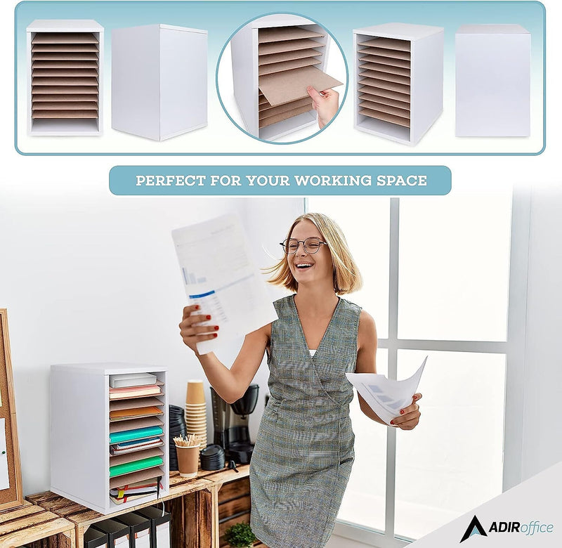 AdirOffice 11-Compartment Literature Organizer, 10.75" x 16.2", White (500-11-WHI)