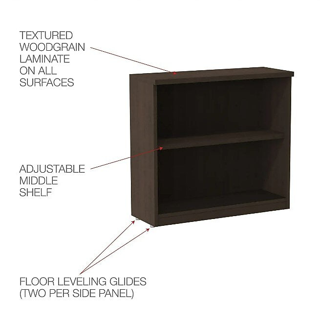 Alera Valencia Series 29.5"H 2-Shelf Bookcase with Adjustable Shelf, Espresso (ALEVA633032ES)