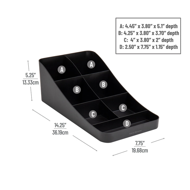 Mind Reader Plastic 7-Compartment Coffee Cup and Condiment Organizer, Black, 2/Pack (2COMP7-BLK)