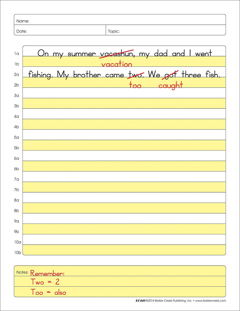 Barker Creek E-Z Edit Handwriting Practice Paper, 8.5" x 11", 60 lbs., Multicolored, 50 Sheets/Pack (BC5502)
