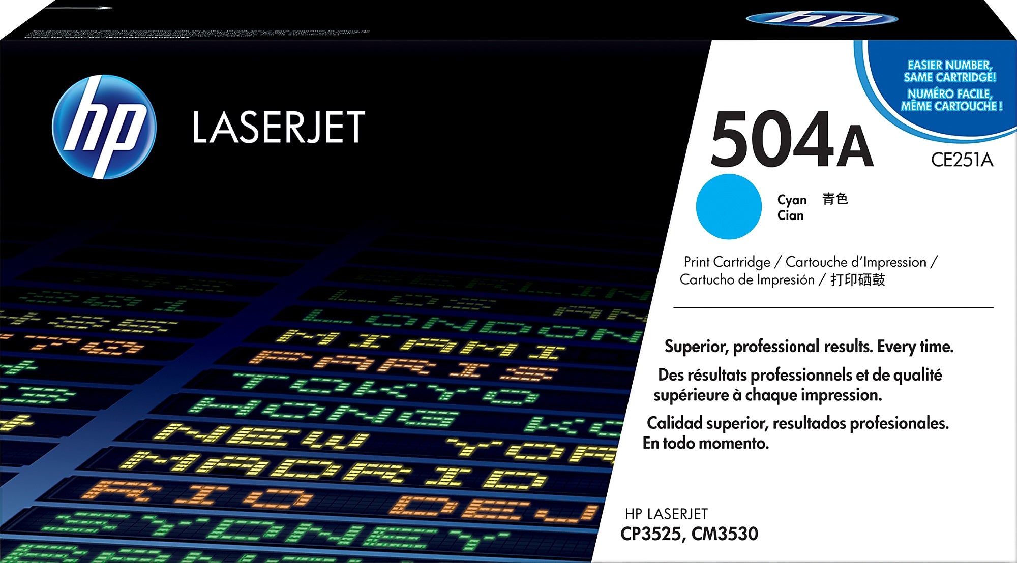 HP 504A Cyan Standard Yield Toner Cartridge, Prints Up to 7,000 Pages (CE251A)