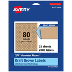 Avery Laser/Inkjet Round Multipurpose Labels, 0.75" Dia., Kraft Brown, 2,000 Labels/Pack (94504)