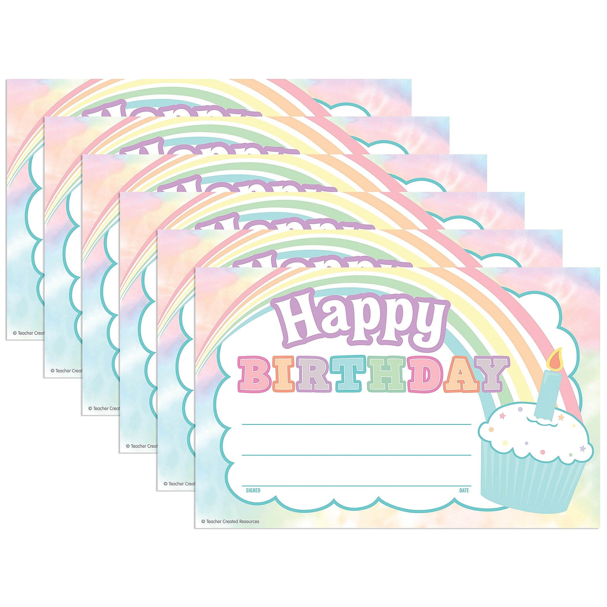 Teacher Created Resources Pastel Pop Happy Birthday Awards, 25/Pack, 6 Packs/Bundle (TCR8447-6)