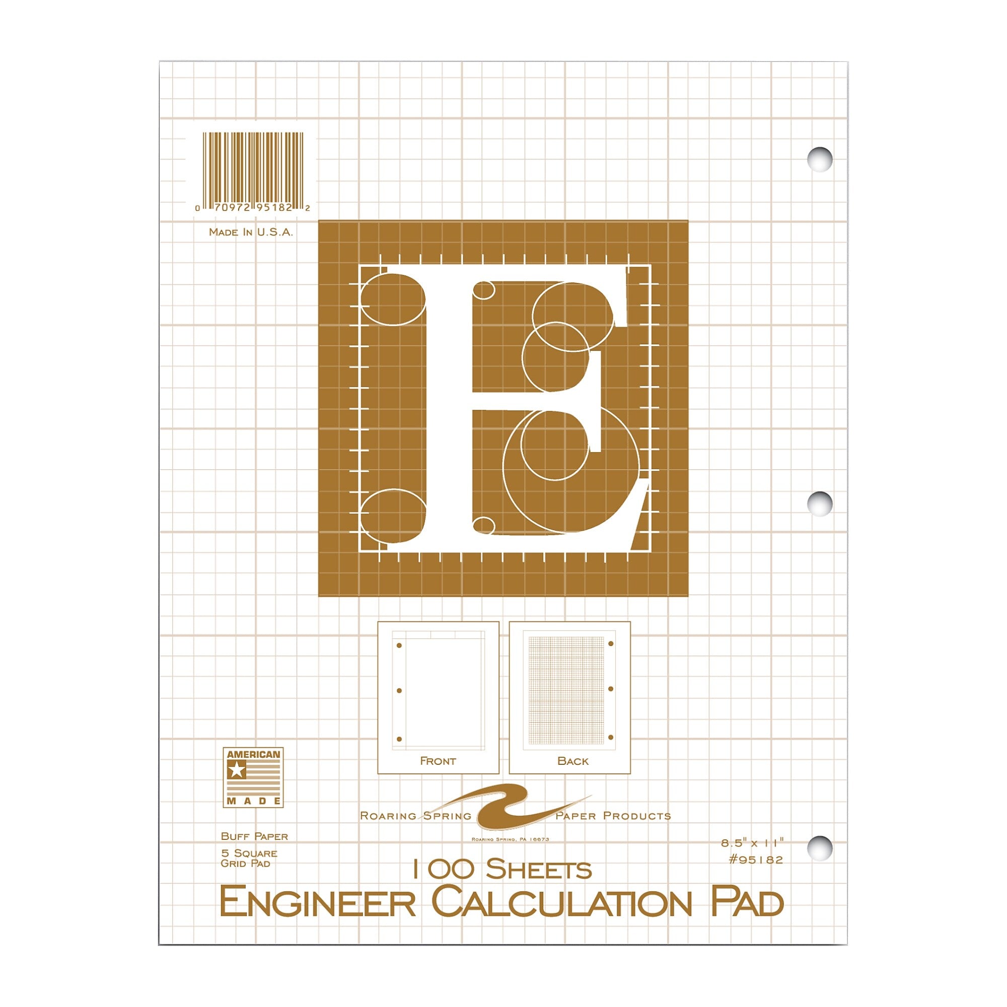 Roaring Spring Paper Products Engineer Calculation Graph Pad, 8.5" x 11", Graph Ruled, Manila, 100 Sheets/Pad (95182)