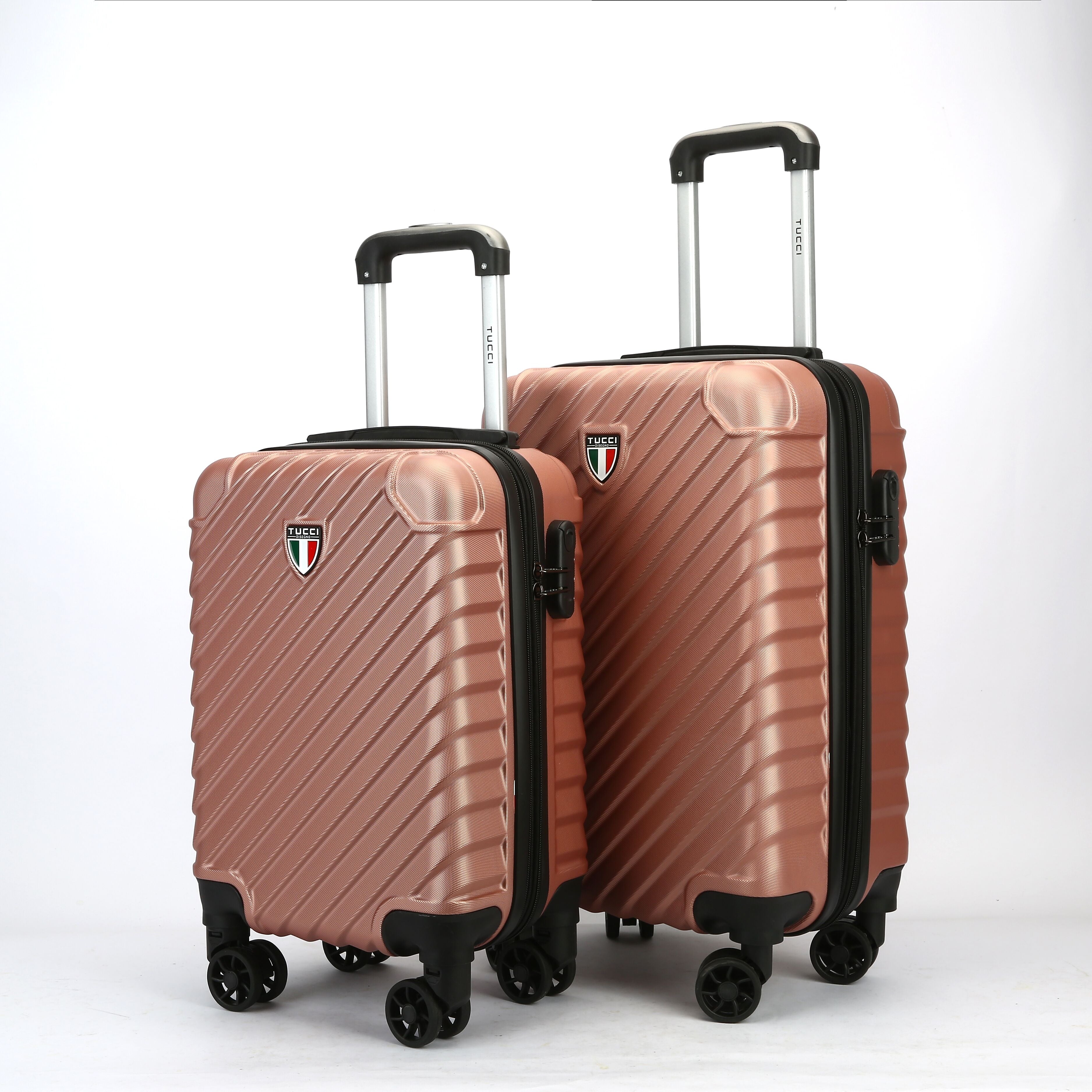 TUCCI 2-Piece Hardside Spinner Carry-On Luggage Set, TSA Checkpoint Friendly, Rose Gold (T0293-02PC-RGD)