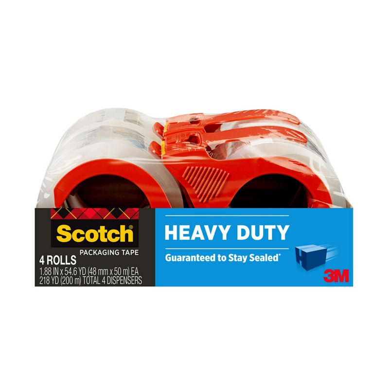 Scotch Heavy Duty Packing Tape with Dispenser, 1.88" x 54.6 yds., Clear, 4/Pack (3850-4RD)